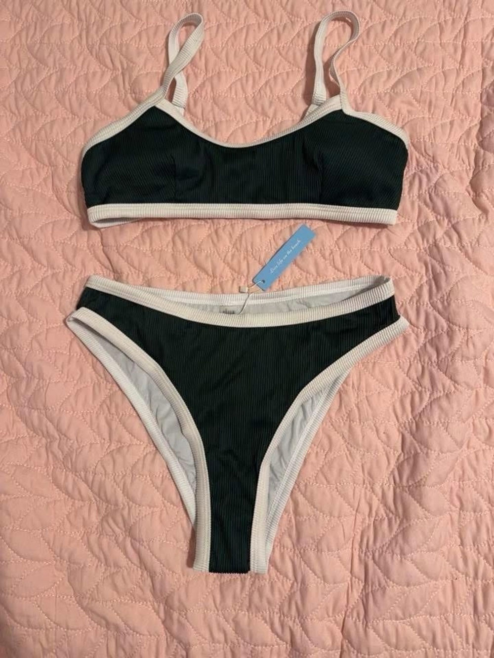 Cupshe hunter green Contrast-Trim Bikini Set - Women Swim